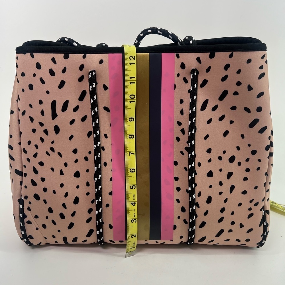Large Neoprene Tote Bag and Wristlet Spring Fawn Blush Dots Pink Navy Stripes - Picture 10 of 15